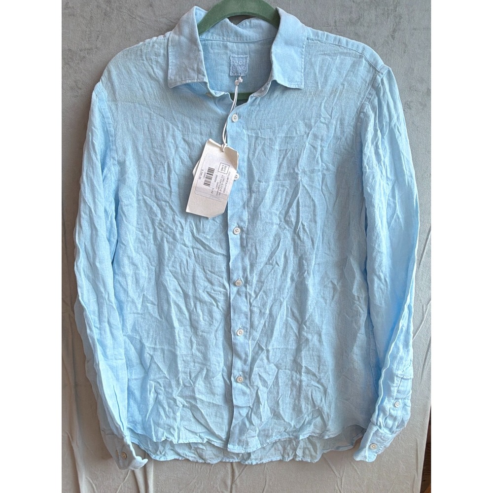 120% Lino Contemporary Fit Mens XL Blue Linen Long Sleeve Shirt Coastal Minimal